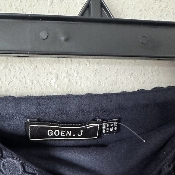 Goen J Blue Embroidered Lace Tiered Dot Mini Skirt Sz 6 - Picture 2 of 5